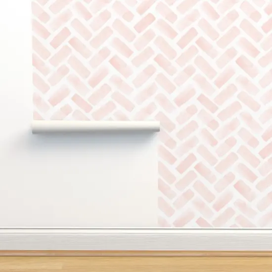Pre-Pasted Wallpaper 2FT Wide Blush Pink Chevron Baby Girl Nursery Hand Painted Jumbo Scale Feminine Custom Pre-pasted Wallpaper by Spoonflower {2}