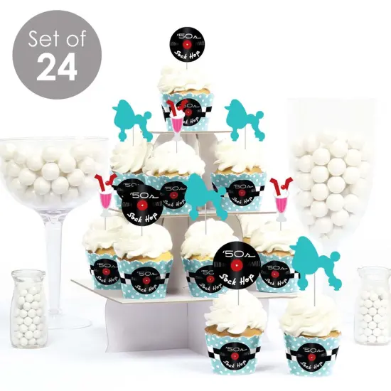 Big Dot of Happiness 50's Sock Hop - Cupcake Decoration - 1950s Rock N Roll Party Cupcake Wrappers and Treat Picks Kit - Set of 24 {3}