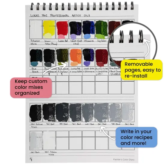HG Art Concepts Painters Color Diary - Spiral-Bound Acid-Free Color Swatch Book with 10 Pages for Acrylic or Oil Paint {3}