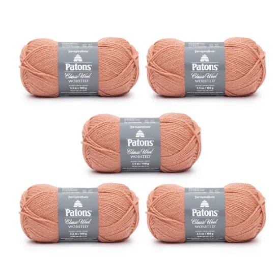 Patons Classic Wool Coral Peach Yarn - 5 Pack of 3.5oz/100g - Wool - 4 Medium - 210 Yards - Knitting/Crochet {1}