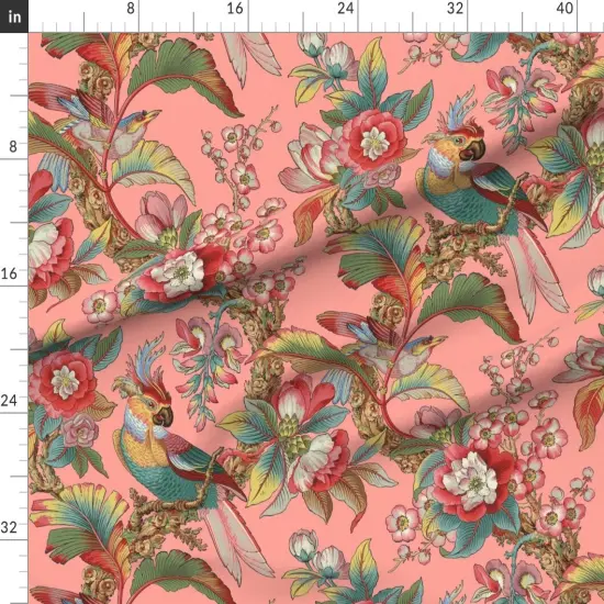 Various Fabrics by the Yard or Fat Quarter Antique Tropical Parrot Botanical Palm Pink Custom Printed Fabric by Spoonflower {1}