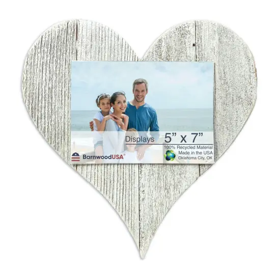Rustic Farmhouse 12" Wood Heart with 5" x 7" Transparent Acrylic Photo Holder White {1}