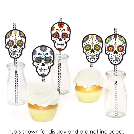 Big Dot of Happiness Day of the Dead - Paper Straw Decor - Sugar Skull Party Striped Decorative Straws - Set of 24 {6}