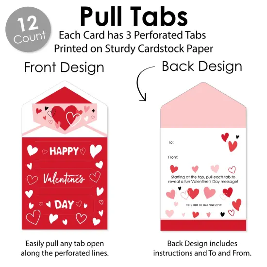 Big Dot of Happiness Happy Valentine's Day - Valentine Hearts Cards for Kids - Happy Valentine's Day Pull Tabs - Set of 12 {6}