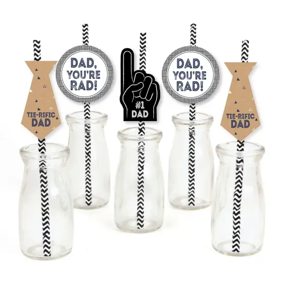 Big Dot of Happiness My Dad is Rad Paper Straw Decor - Father's Day Party Striped Decorative Straws - Set of 24 {1}