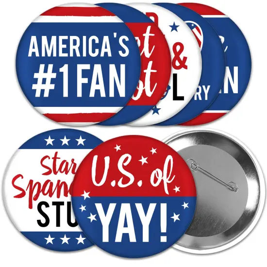 Big Dot of Happiness Stars & Stripes - 3 inch Patriotic Party Badge - Pinback Buttons - Set of 8 {1}