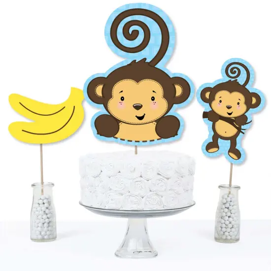Big Dot of Happiness Blue Monkey Boy - Baby Shower or Birthday Party Centerpiece Sticks - Table Toppers - Set of 15 {4}