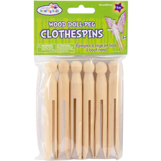 Krafty Kids Wood Doll-Peg Clothespins Round-Natural 4.25" 6/Pkg {1}