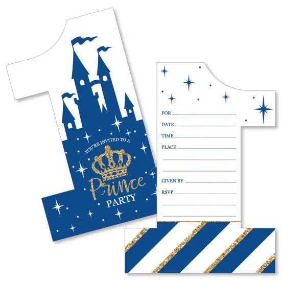 Big Dot of Happiness 1st Birthday Royal Prince Charming - Shaped Fill-in Invites - First Birthday Party Invitation Cards with Envelopes - Set of 12 {1}
