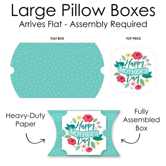 Big Dot of Happiness Colorful Floral Happy Mother's Day - Favor Gift Boxes - We Love Mom Party Large Pillow Boxes - Set of 12 {7}