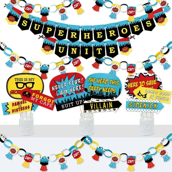 Big Dot of Happiness Bam Superhero - Banner and Photo Booth Decorations - Baby Shower or Birthday Party Supplies Kit - Doterrific Bundle {1}
