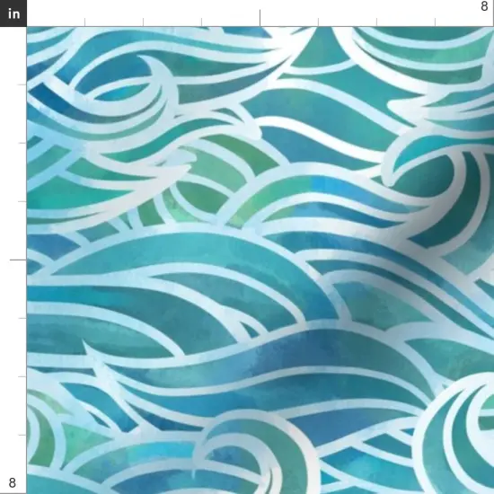 Various Fabrics by the Yard or Fat Quarter Abstract Watercolor Waves Whimsical Wave Ocean Sea Blue Summer Beach Mermaid Custom Printed Fabric by Spoonflower {4}