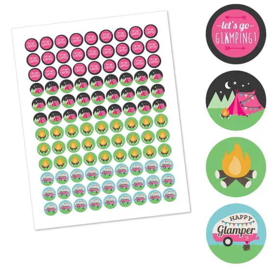 Big Dot of Happiness Let's Go Glamping - Camp Glamp Party or Birthday Party Round Candy Sticker Favors - Labels Fits Chocolate Candy (1 sheet of 108) {3}