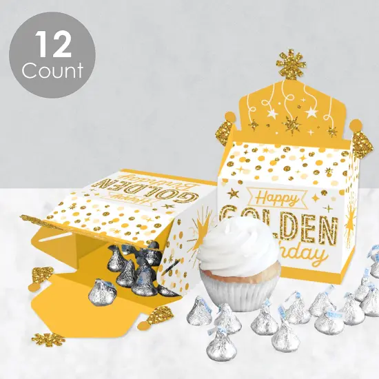 Big Dot of Happiness Golden Birthday - Treat Box Party Favors - Happy Birthday Party Goodie Gable Boxes - Set of 12 {4}