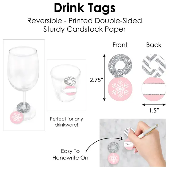 Big Dot of Happiness Pink Winter Wonderland Holiday Snowflake Birthday Party and Baby Shower Paper Charger and Table Decorations Chargerific Kit for 8 {7}