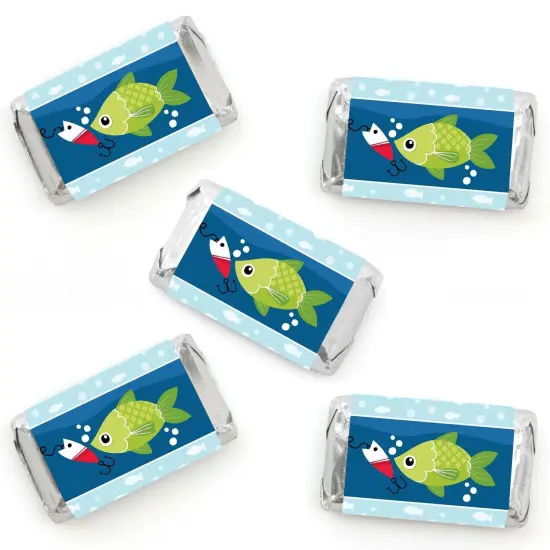Big Dot of Happiness Let&rsquo;s Go Fishing - Mini Candy Bar Wrapper Stickers - Fish Themed Birthday Party or Baby Shower Small Favors - 40 Count {1}