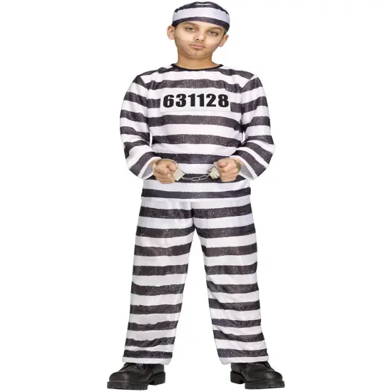 Child's Black And White Prison Inmate Jailbird Convict Costume {1}