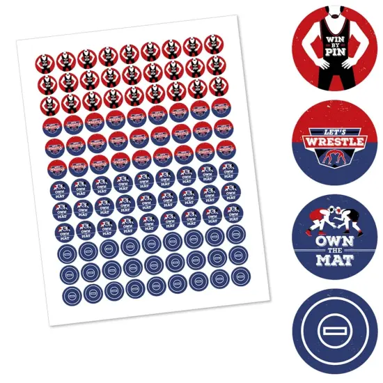 Big Dot of Happiness Own the Mat - Wrestling - Wrestler or Birthday Party Round Candy Sticker Favors - Labels Fits Chocolate Candy (1 Sheet of 108) {3}