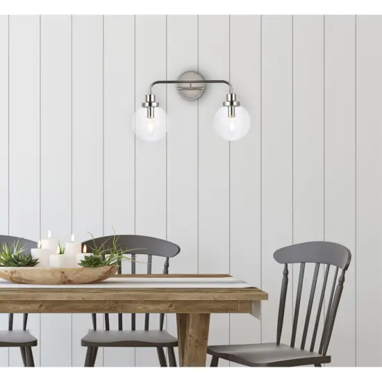Hanson 2 lights bath sconce in polished nickel with clear shade {2}