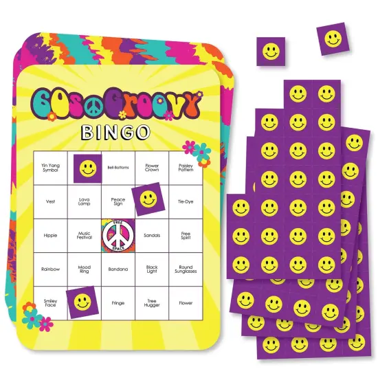 Big Dot of Happiness 60's Hippie- Bar Bingo Cards and Markers - 1960s Groovy Party Bingo Game - Set of 18 {1}