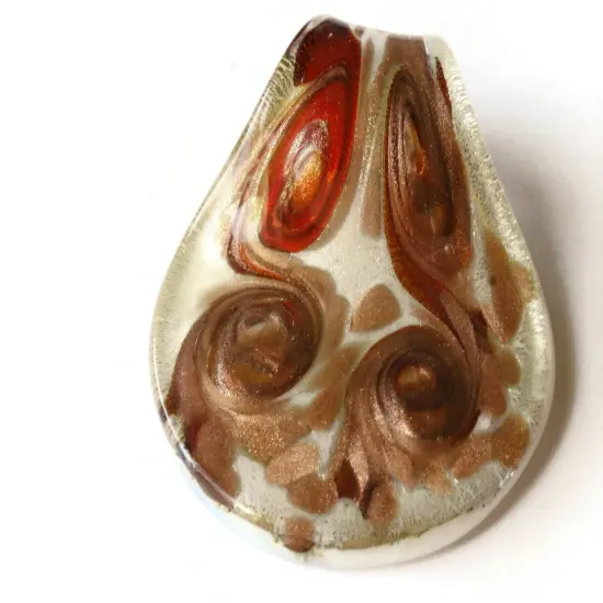 2.25 Inch Orange Gold and White Spiral Foil Glass Pendant Spoon Pendant {5}