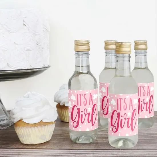Big Dot of Happiness It's a Girl - Mini Wine and Champagne Bottle Label Stickers - Pink Baby Shower Favor Gift for Women and Men - Set of 16 {4}