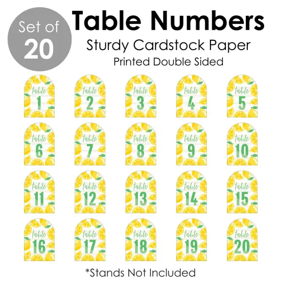 Big Dot of Happiness So Fresh - Lemon - Citrus Lemonade Party Double-Sided 5 x 7 inches Cards - Table Numbers - 1-20 {7}