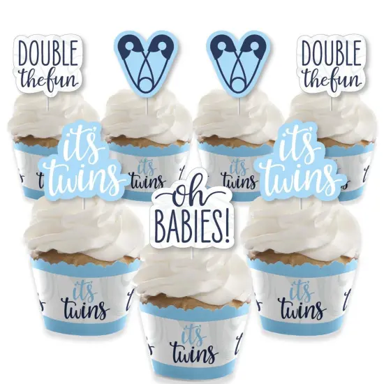 Big Dot of Happiness It's Twin Boys - Cupcake Decoration - Blue Twins Baby Shower Cupcake Wrappers and Treat Picks Kit - Set of 24 {1}