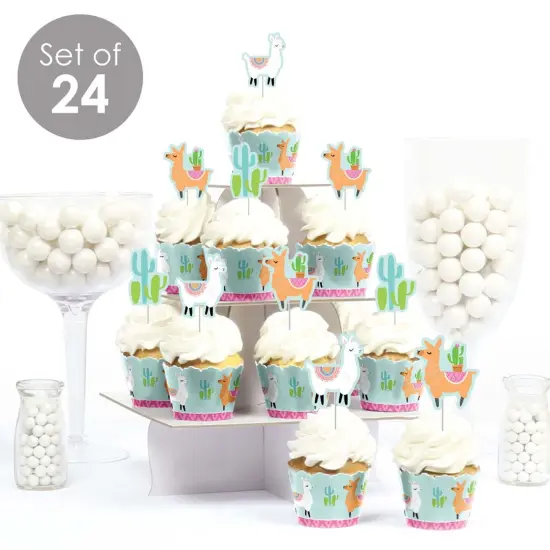 Big Dot of Happiness Whole Llama Fun - Cupcake Decoration - Llama Fiesta Baby Shower or Birthday Party Cupcake Wrappers & Treat Picks Kit - Set of 24 {3}