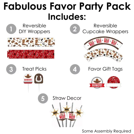Big Dot of Happiness Western Hoedown - Wild West Cowboy Party Favors and Cupcake Kit - Fabulous Favor Party Pack - 100 Pieces {3}