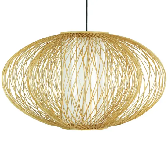 Handmade Modern Round Bamboo Wicker Rattan Lamp Hanging Light Shade {1}