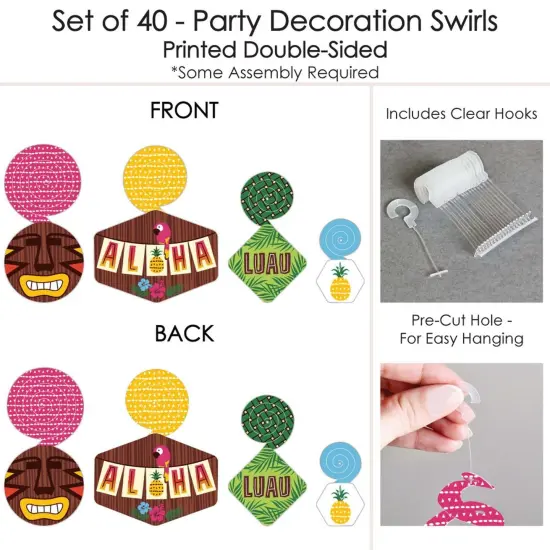 Big Dot of Happiness Tiki Luau - Tropical Hawaiian Summer Party Hanging Decor - Party Decoration Swirls - Set of 40 {7}
