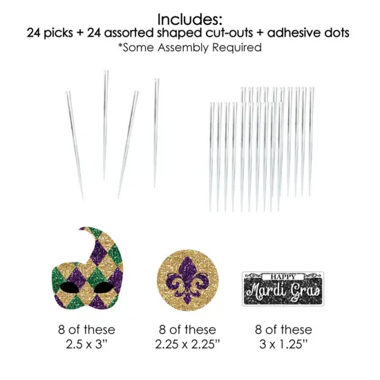 Big Dot of Happiness Mardi Gras - Dessert Cupcake Toppers - Masquerade Party Clear Treat Picks - Set of 24 {7}