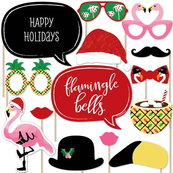Big Dot of Happiness Flamingle Bells - Tropical Flamingo Christmas Party Photo Booth Props Kit - 20 Count {1}
