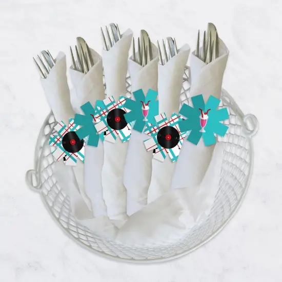Big Dot of Happiness 50&rsquo;s Sock Hop - 1950s Rock N Roll Party Paper Napkin Holder - Napkin Rings - Set of 24 {4}