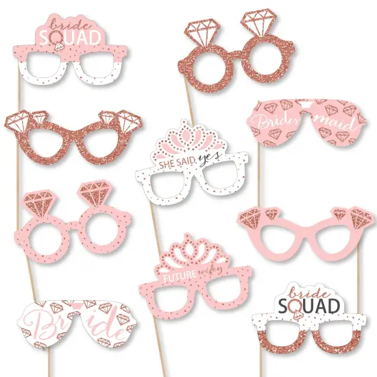 Big Dot of Happiness Bride Squad Glasses - Paper Card Stock Rose Gold Bridal Shower or Bachelorette Party Photo Booth Props Kit - 10 Count {1}