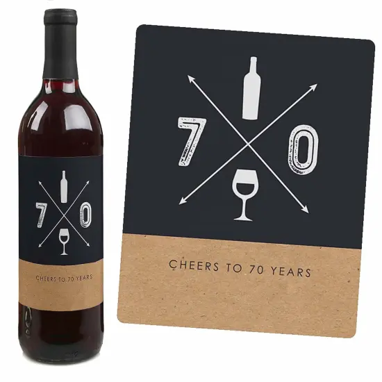 Big Dot of Happiness 70th Milestone Birthday - Birthday Gift For Men - Wine Bottle Label Stickers - Set of 4 {4}