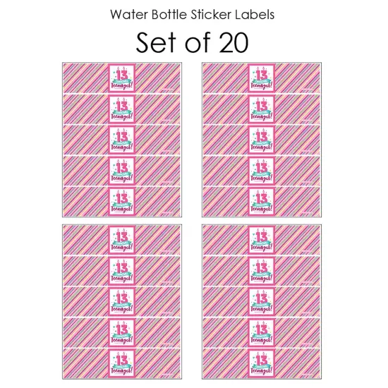 Big Dot of Happiness Girl 13th Birthday - Official Teenager Birthday Party Water Bottle Sticker Labels - Set of 20 {4}