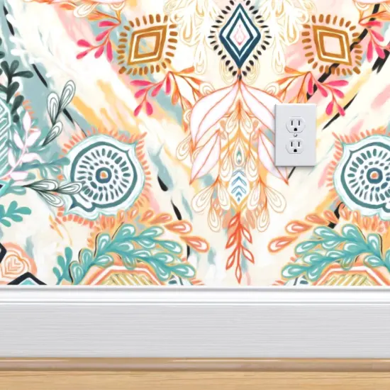 Peel & Stick Wallpaper 2FT Wide Spring Small Print Painted Bohemian Diamond Boho Doodle Pastels Modern Custom Removable Wallpaper by Spoonflower {4}