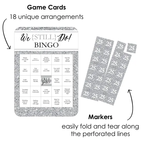 Big Dot of Happiness We Still Do - 25th Wedding Anniversary - Find the Guest Bingo Cards and Markers - Anniversary Party Bingo Game - Set of 18 {3}