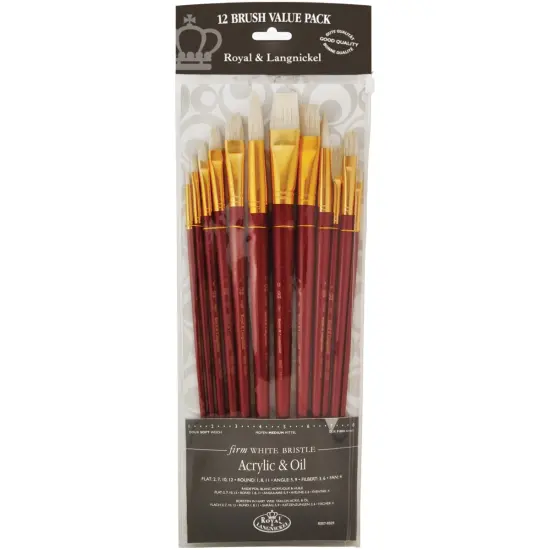 Royal&Langnickel(R) White Taklon LongHandle Value Brush Pack-Firm, 12/Pkg {1}
