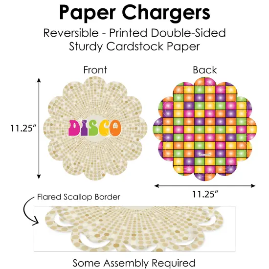 Big Dot of Happiness 70&rsquo;s Disco - 1970s Disco Fever Party Paper Charger and Table Decorations - Chargerific Kit - Place Setting for 8 {6}