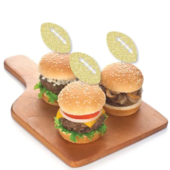 Big Dot of Happiness Gold Glitter Football - No-Mess Real Glitter Dessert Cupcake Toppers - Baby Shower or Birthday Party Clear Treat Picks - 24 ct {4}