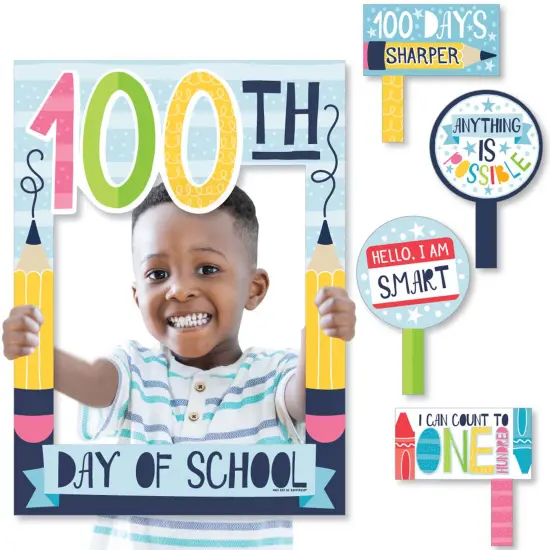 Big Dot of Happiness Happy 100th Day of School - 100 Days Party Selfie Photo Booth Picture Frame and Props - Printed on Sturdy Material {3}