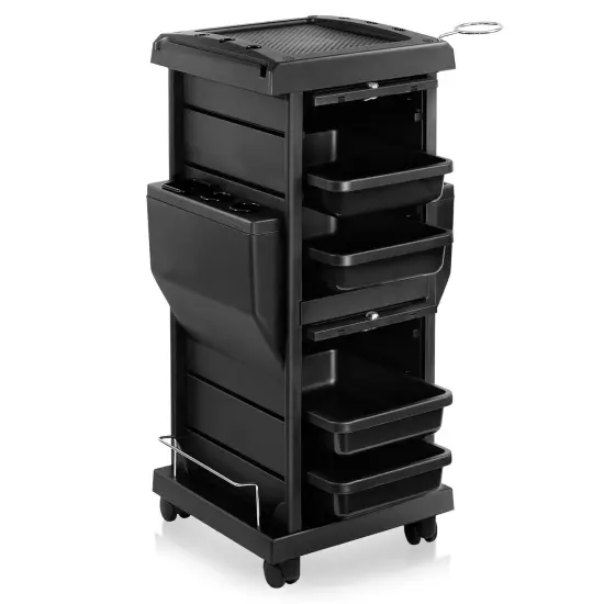 Saloniture Premium Locking Rolling Trolley Cart with Pocket Inserts - Black {2}