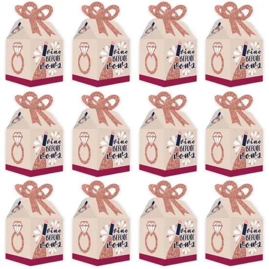 Big Dot of Happiness Vino Before Vows - Square Favor Gift Boxes - Winery Bridal Shower or Bachelorette Party Bow Boxes - Set of 12 {6}