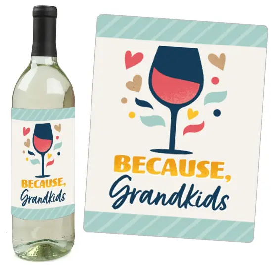 Big Dot of Happiness Happy Grandparents Day - Grandma & Grandpa Party Decorations for Women and Men - Wine Bottle Label Stickers - Set of 4 {6}