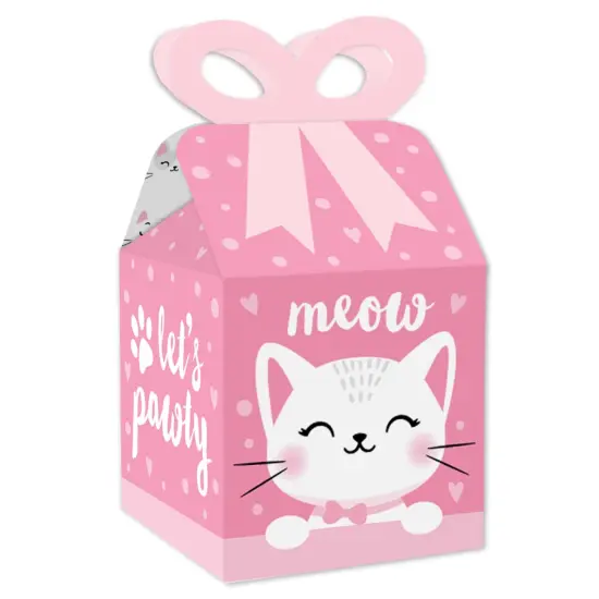 Big Dot of Happiness Purr-fect Kitty Cat - Square Favor Gift Boxes - Kitten Meow Baby Shower or Birthday Party Bow Boxes - Set of 12 {1}