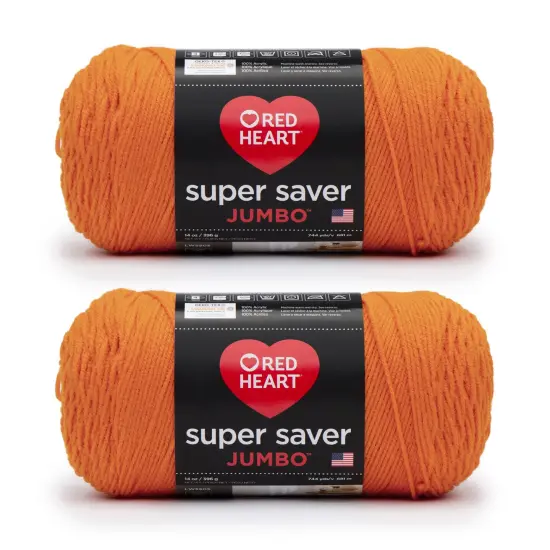 Red Heart Super Saver Jumbo Pumpkin Yarn - 2 Pack of 396g/14oz - Acrylic - 4 Medium (Worsted) - 744 Yards - Knitting/Crochet {1}