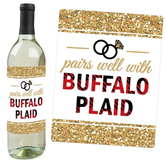 Big Dot of Happiness Flannel Fling Before the Ring - Buffalo Plaid Bachelorette Party Decor for Women and Men - Wine Bottle Label Stickers - Set of 4 {6}